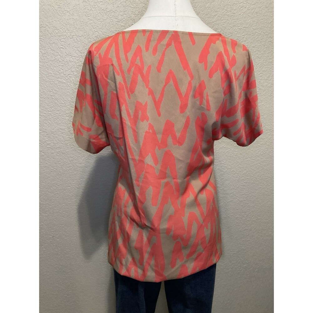 LOFT, Short Sleeve Blouse, Tan W/Poppy Orange Print, Size: S - Picture 3 of 5